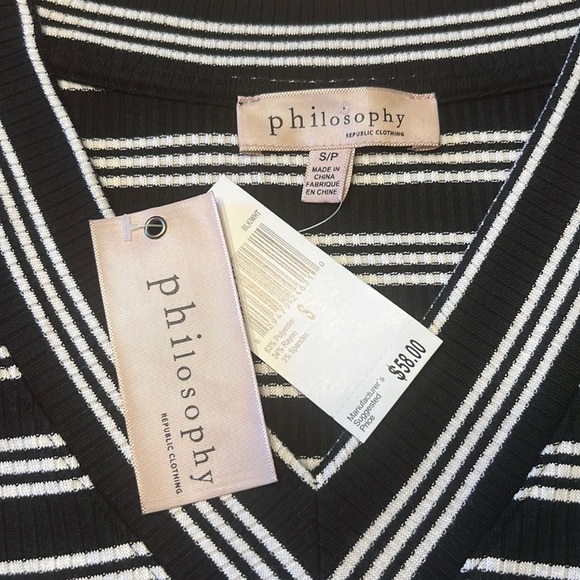 Philosophy Republic V Neck Striped Top Black and White Size Small NWT - Picture 6 of 10